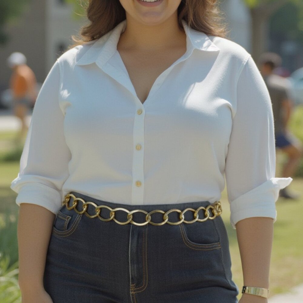 Sexy Women Gold Metal Chain Links Skinny Waistband Fashion Belt Plus Size XL XXL